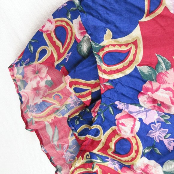 Vintage Robert Stock Red Pink Blue Printed Silk Pajama Top Size S Button Down - Picture 3 of 10